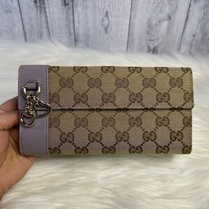 GUCCI gg horsebit canvass long wallet in lavender